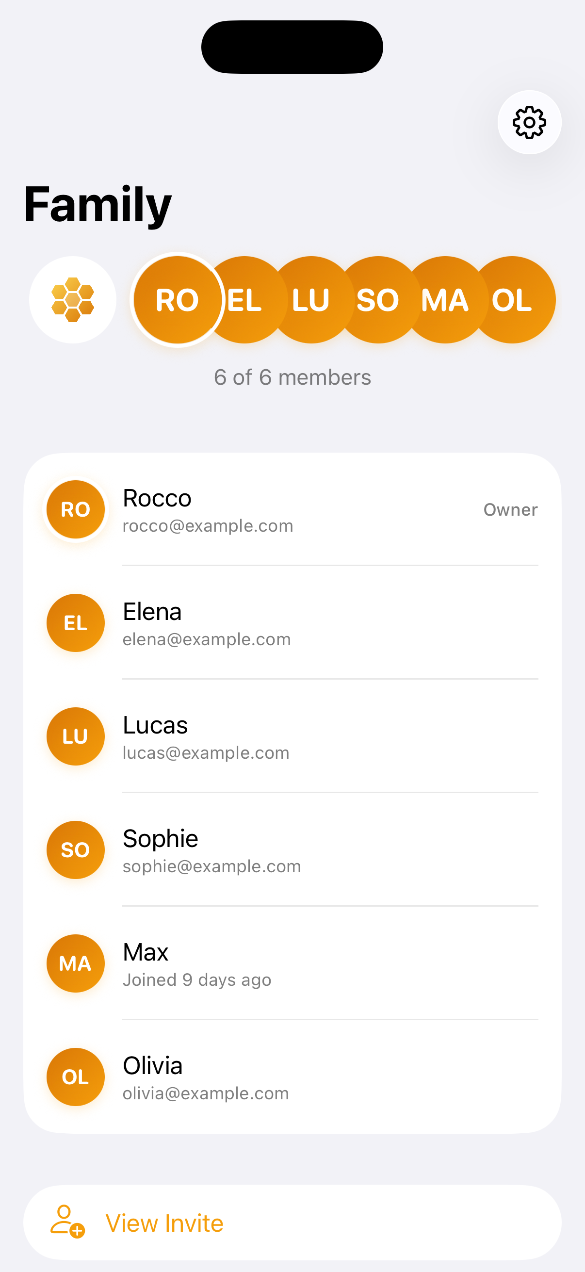 Honeycomb family management with member list